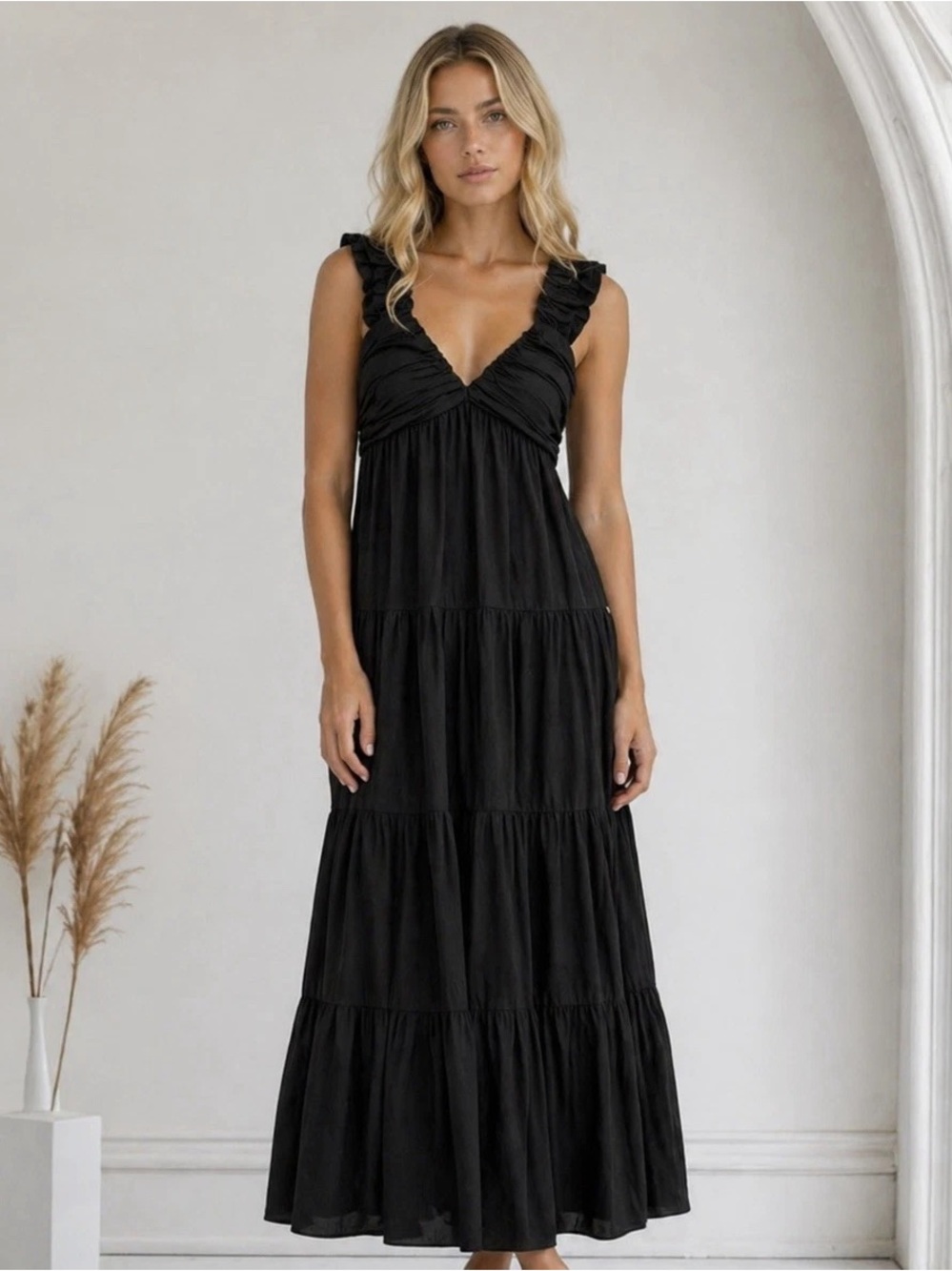 Jason Wu black tiered linen maxi dress